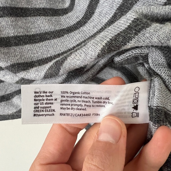 Eileen Fisher grey gray striped long sleeve organic cotton knit top tee sweater - Picture 4 of 10